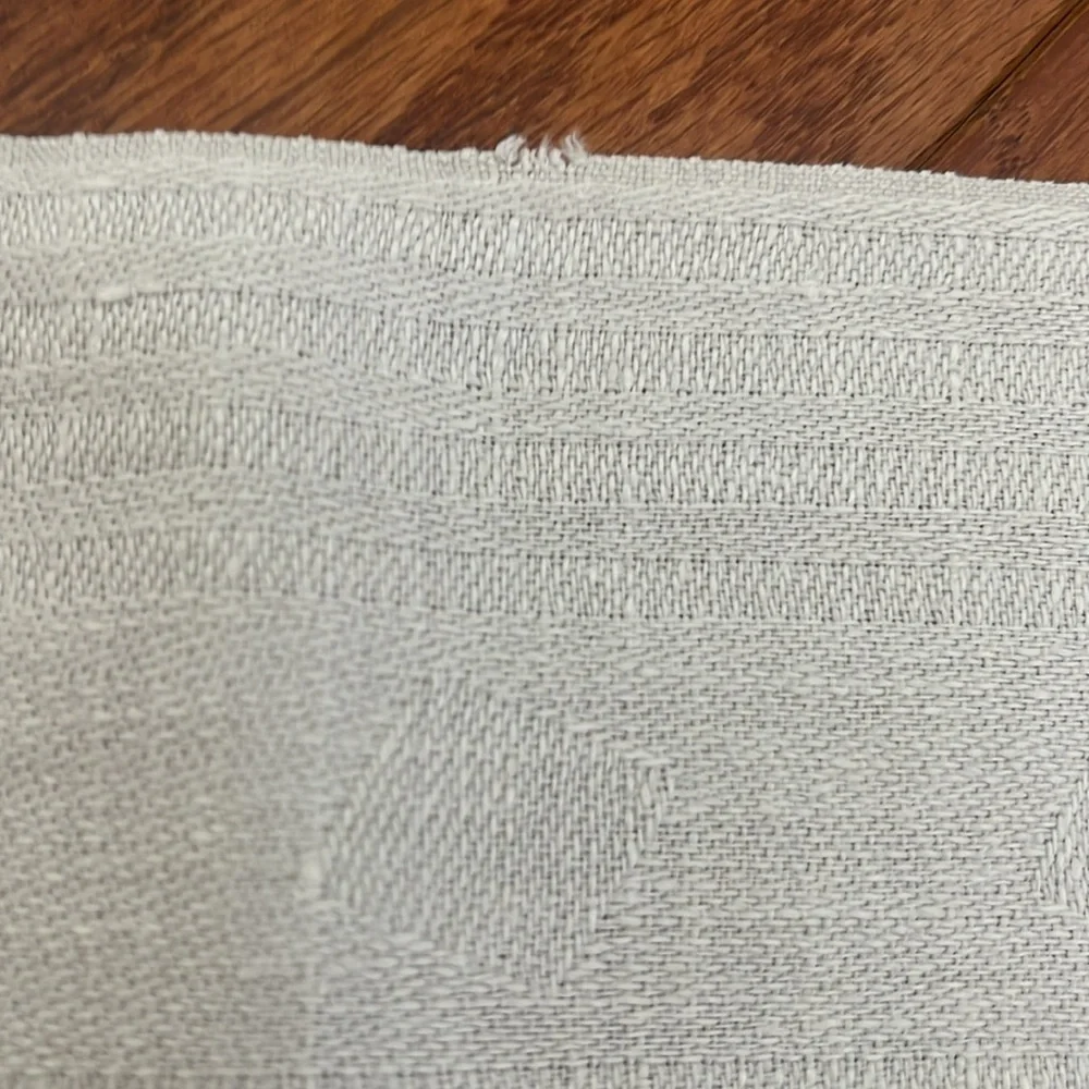 Vintage White Table Runner Monogrammed Greek Meander Pattern 27.5
